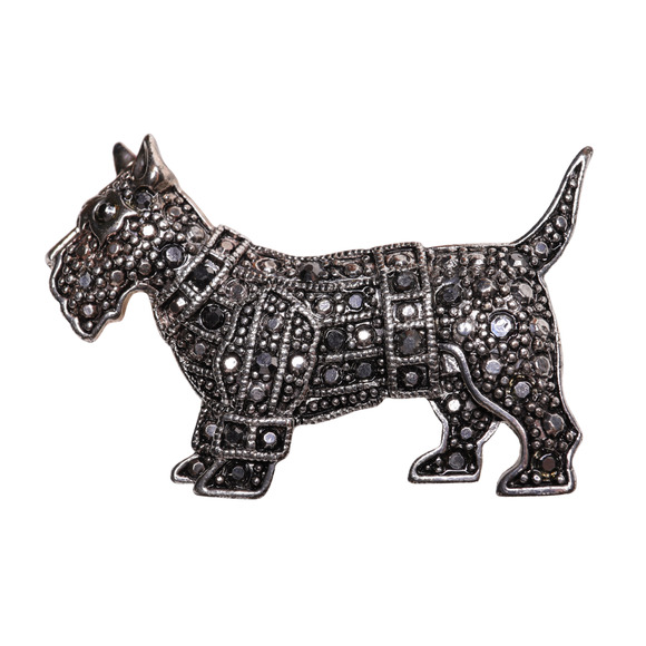 Silver Tone Rhinestone Scottie Dog Brooch Pin With Safety Clasp Closure - 1.75" - Picture 1 of 3
